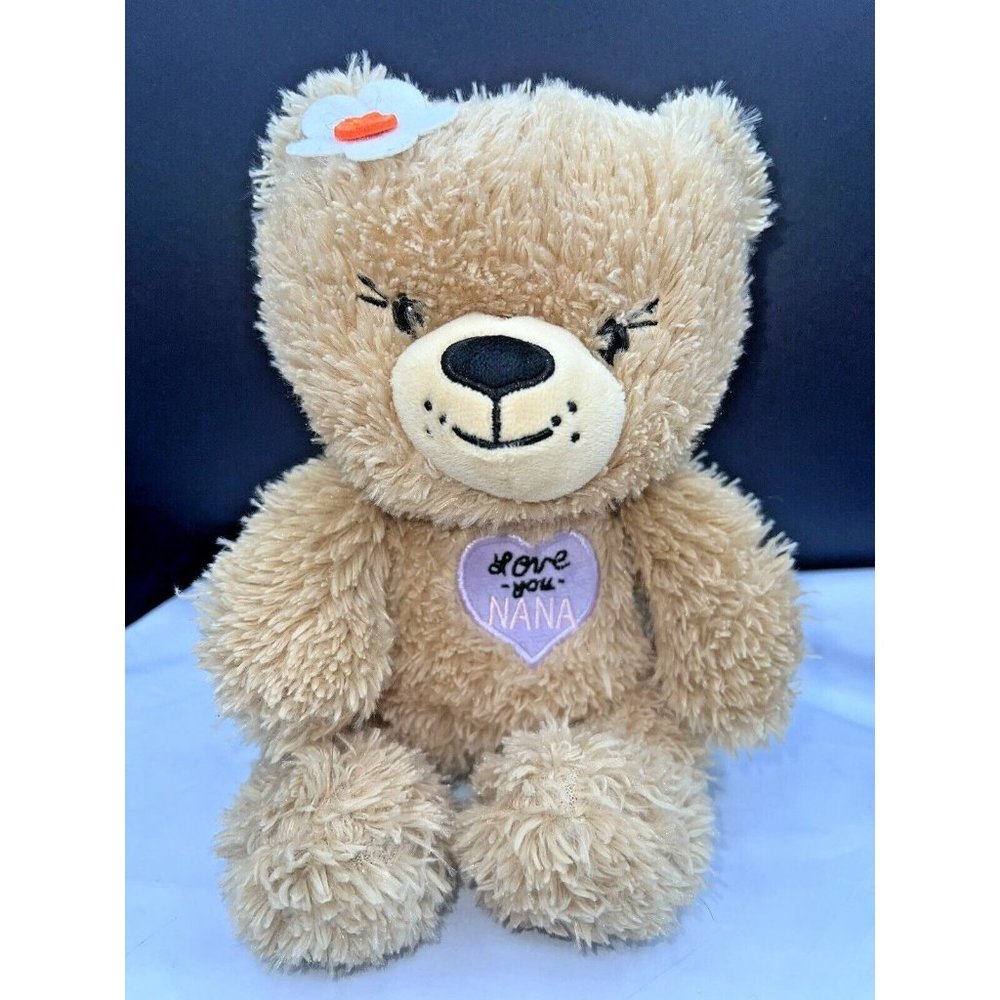 Hallmark LOVE YOU NANA Teddy Bear Plush 9" Tan Purple Heart Flower No Tag